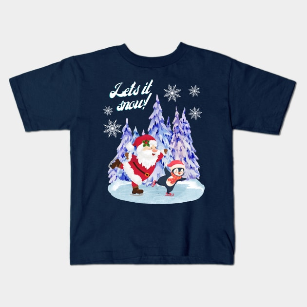 SKATING WITH SANTA Kids T-Shirt by Dot68Dreamz